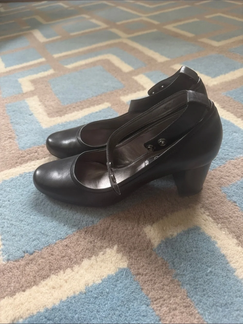 Ecco Black Leather Ankle-Strap Heels